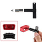 OBD port lock with black tool handle and key, plus inset showing the latch.
