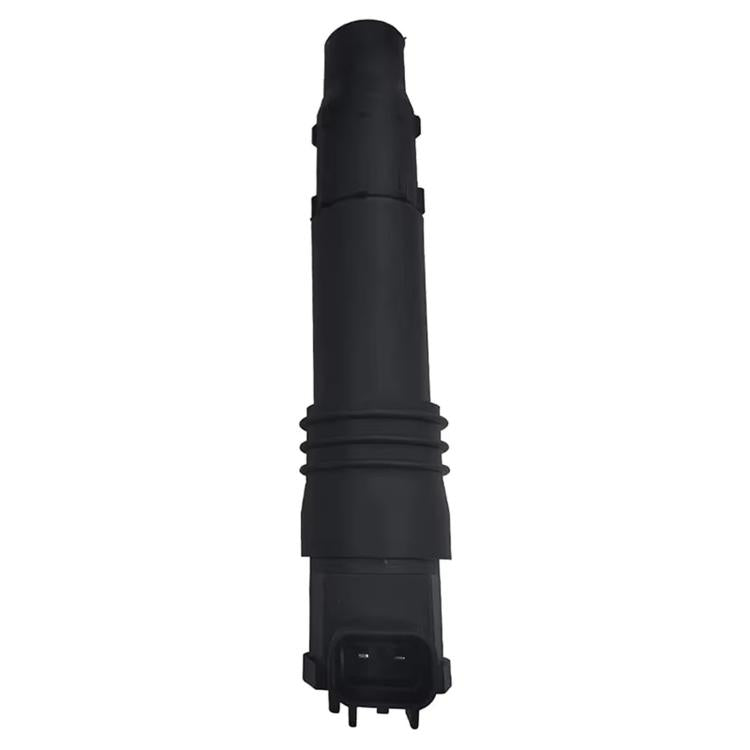 Black ignition coil with connector end and mounting base, single unit.
