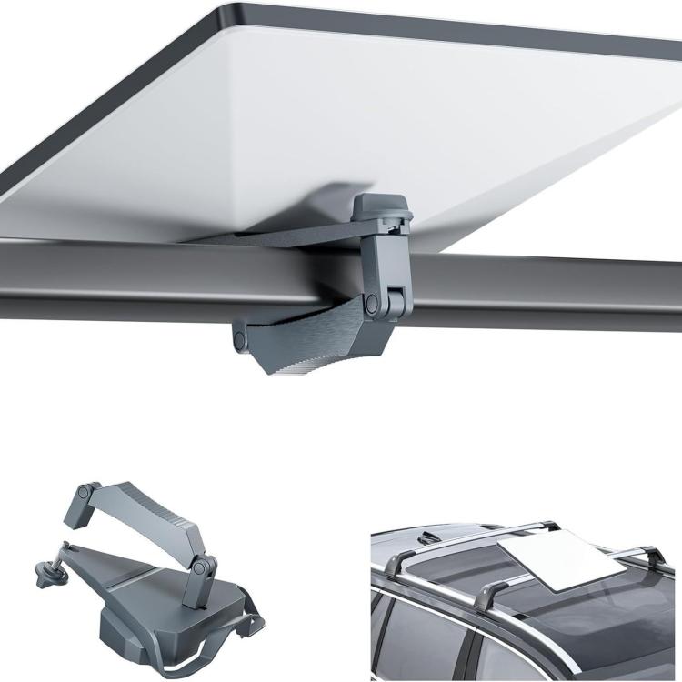 Adjustable roof rack clamp mount bracket with wing-style latch and vertical post