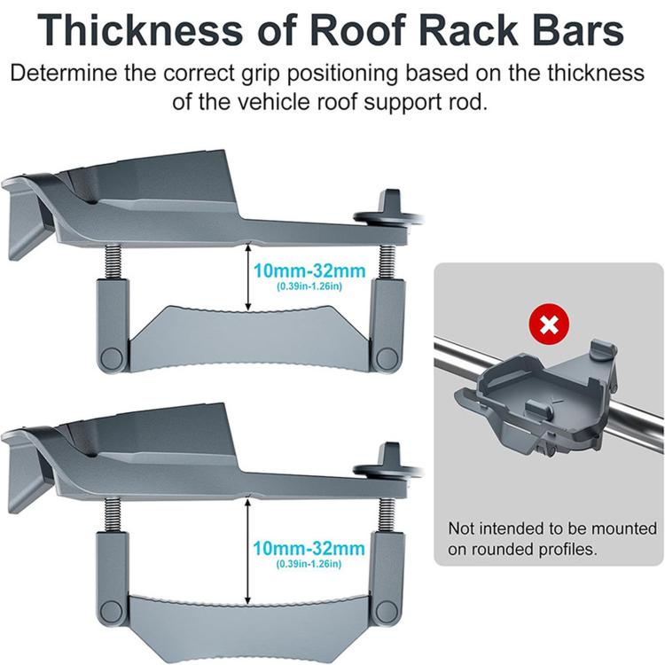 Adjustable clamp bracket showing recommended bar thickness range 10–32 mm