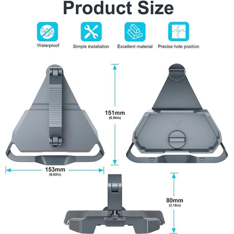 Roof clamp mount bracket with dimension markings and triangular support base