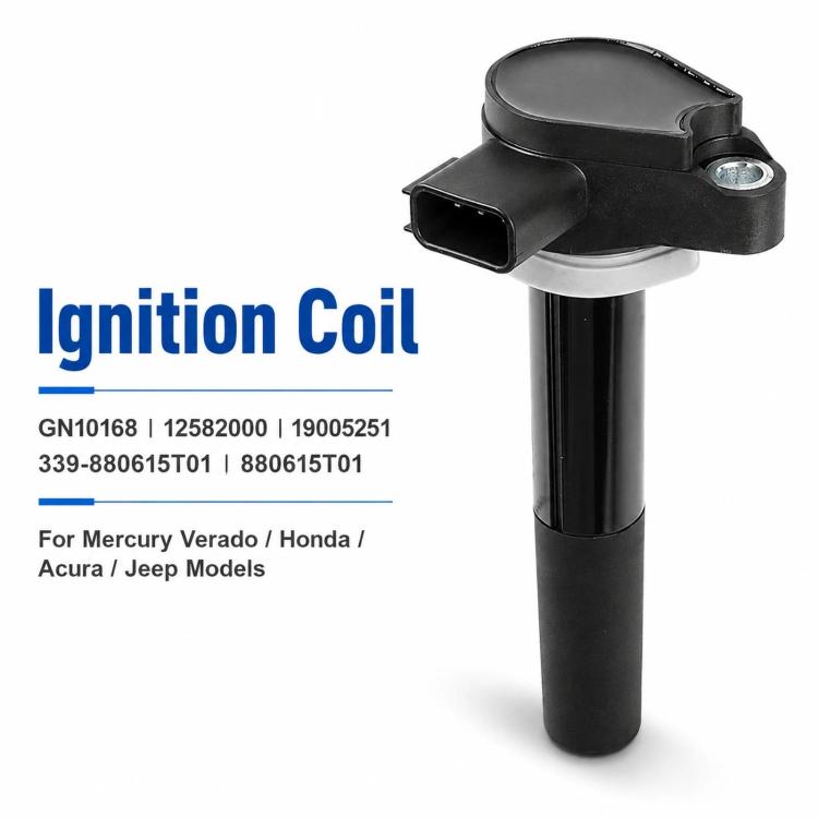 Black ignition coil with front connector plug and top mounting hole