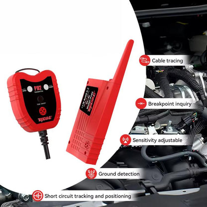 Red automotive circuit tracer tool with probe leads for wire breakpoint locating