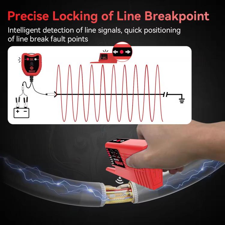 Red circuit tracer tool with cable probes for line break point detection