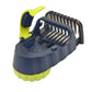 Adjustable guide comb angled close-up, metal teeth on dark body with lime edges