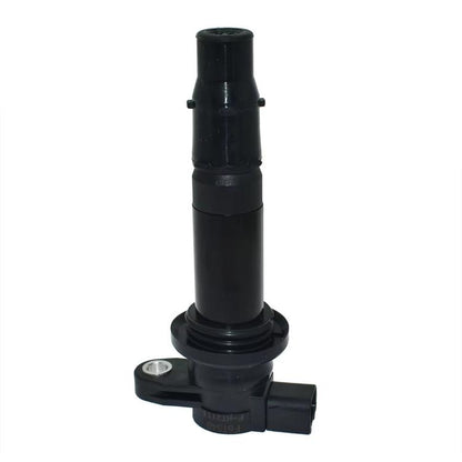 Black motorcycle ignition coil with connector and mounting bracket