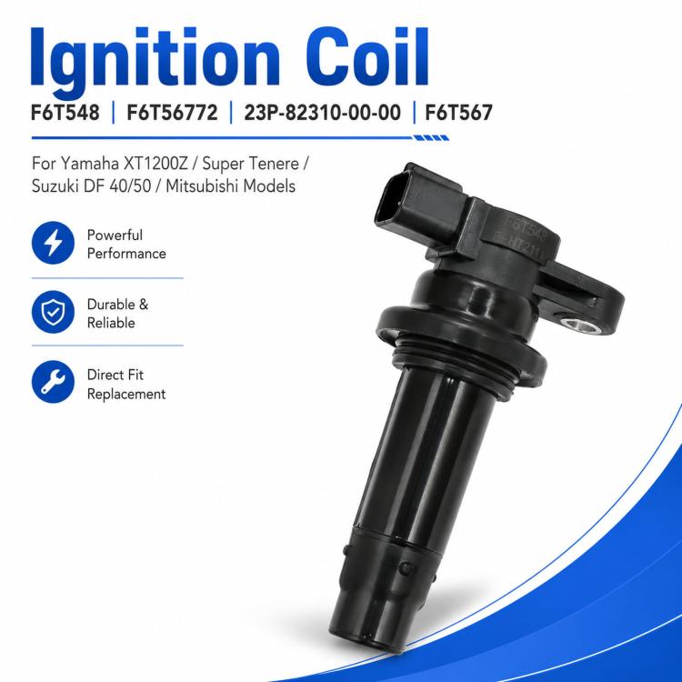Black ignition coil with electrical connector and side mounting tab