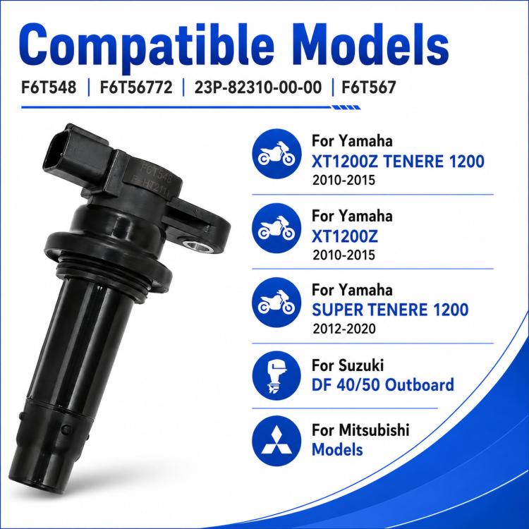 Black ignition coil with mounting ear and electrical plug connection