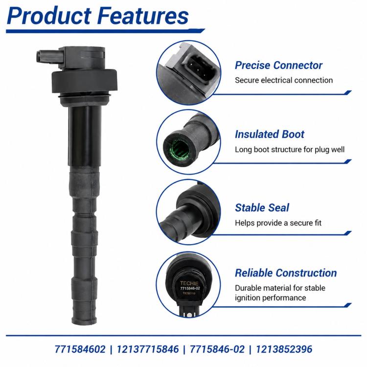 Motorcycle ignition coil with detailed connector and insulated boot views