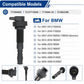 Motorcycle ignition coil front view with connector, boot, and housing details
