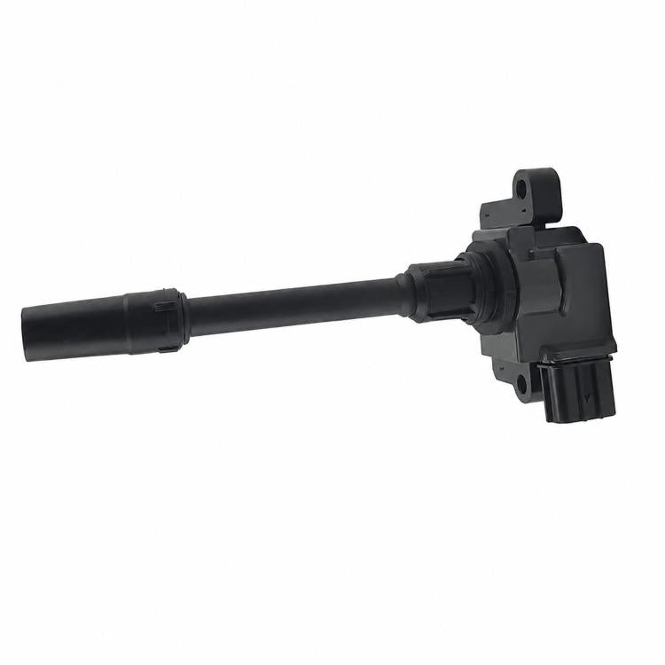 Black ignition coil with attached wiring connector and mounting bracket