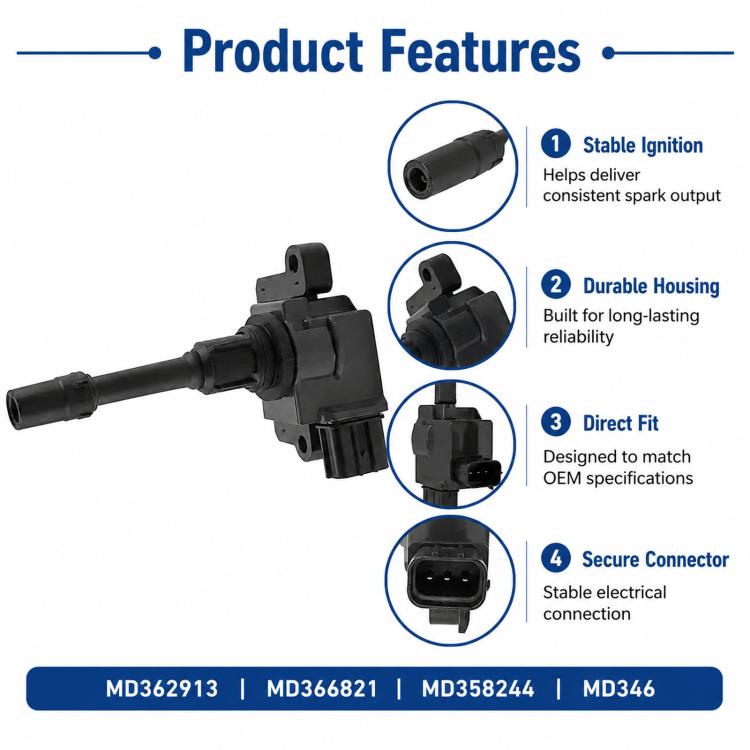 Black ignition coil with electrical connector and protective wiring boot