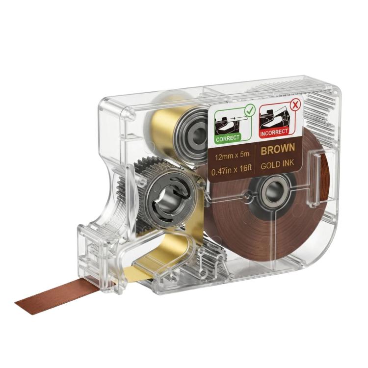 Heat-transfer label cartridge with brown tape and gold ink label ribbon