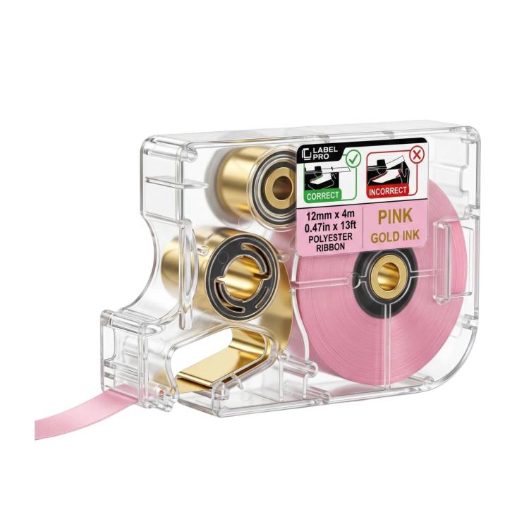 Heat-transfer label cartridge with pink tape and gold ink label ribbon