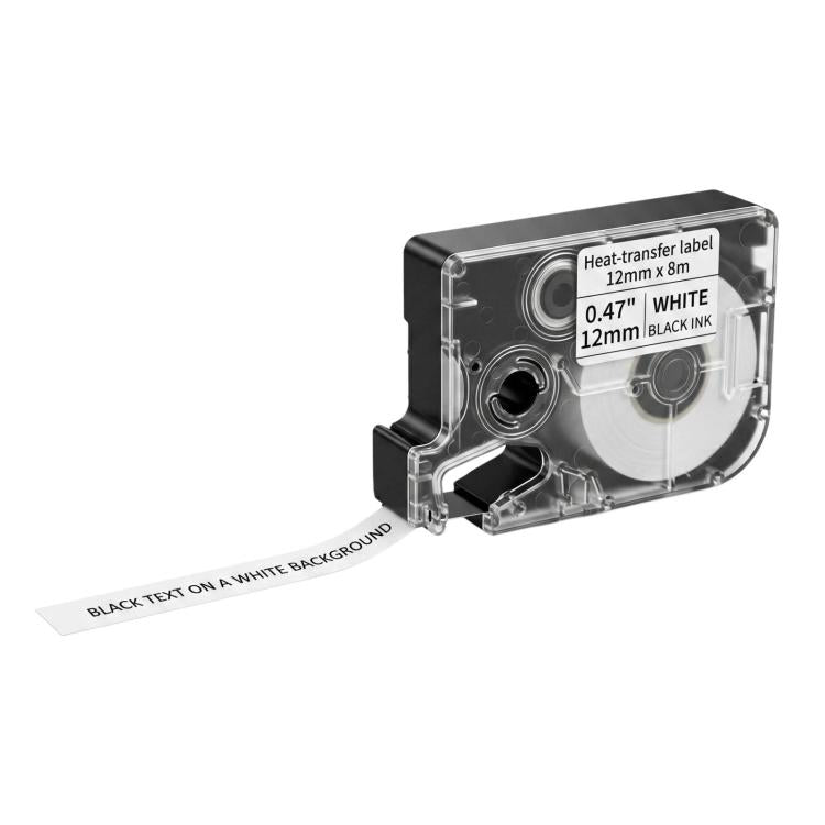 Heat-transfer label cartridge with white tape and black ink label ribbon