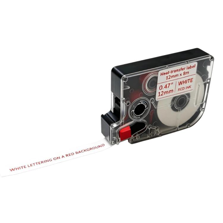 Heat-transfer label cartridge with white tape and red ink on red background