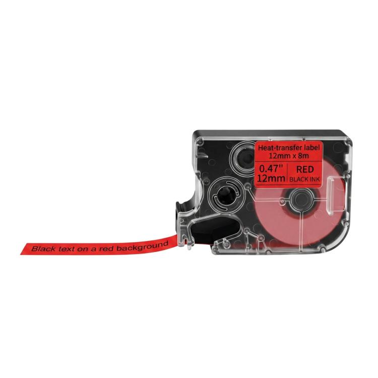 12mm heat-transfer label ribbon, black text on red background label strip