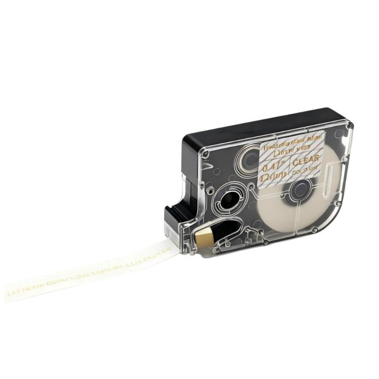 12mm heat-transfer label ribbon cartridge with cream strip and black text