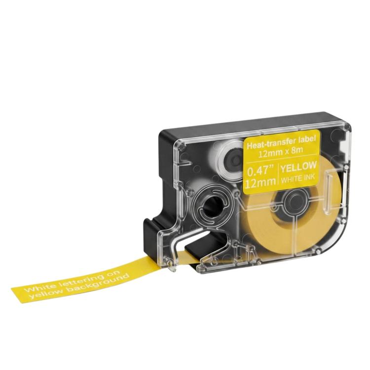 12mm heat-transfer label ribbon, white ink on yellow background label strip