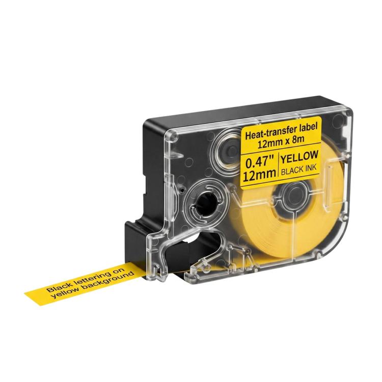 12mm heat-transfer label ribbon, black text on yellow background label strip