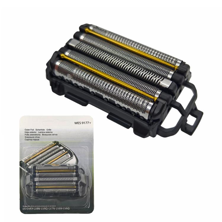 Replacement outer foil screen for electric shaver, black frame with three metal foils