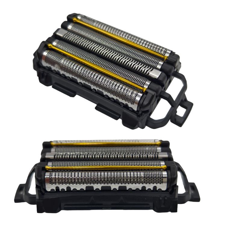 Replacement outer foil screen for electric shaver, side view with three mesh foil rows