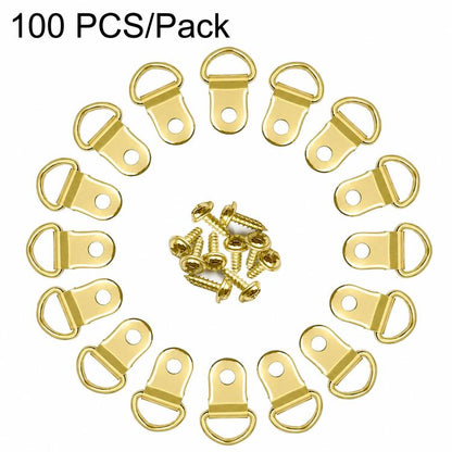 Small D-Ring Picture Hangers Single Hole Frame Hanging Hooks with Screws, 100 PCS/Pack, 100 PCS/Box