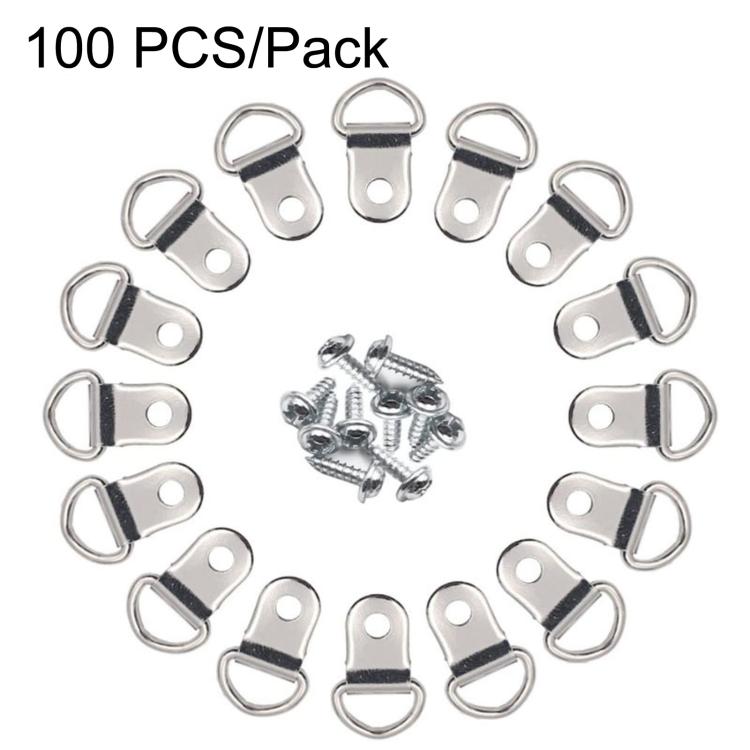 Small D-Ring Picture Hangers Single Hole Frame Hanging Hooks with Screws, 100 PCS/Pack, 100 PCS/Box