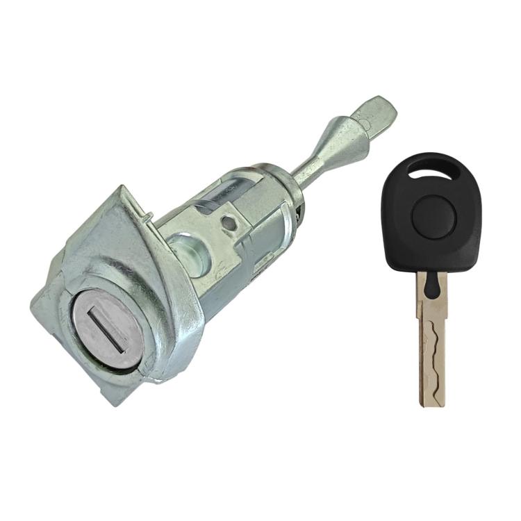 Car door lock cylinder with metal faceplate and separate black key