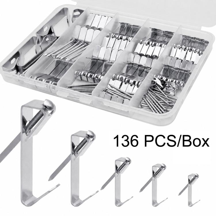 136 PCS/Box Heavy Duty Picture Hangers Kit Wall Frame Hanging Hooks with Nails
