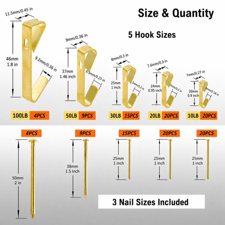 136 PCS/Box Heavy Duty Picture Hangers Kit Wall Frame Hanging Hooks with Nails