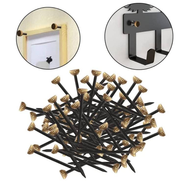 50 PCS/Box Brass Head Picture Hanging Nails Wall Pins Hardware Kit, 50 PCS/Box