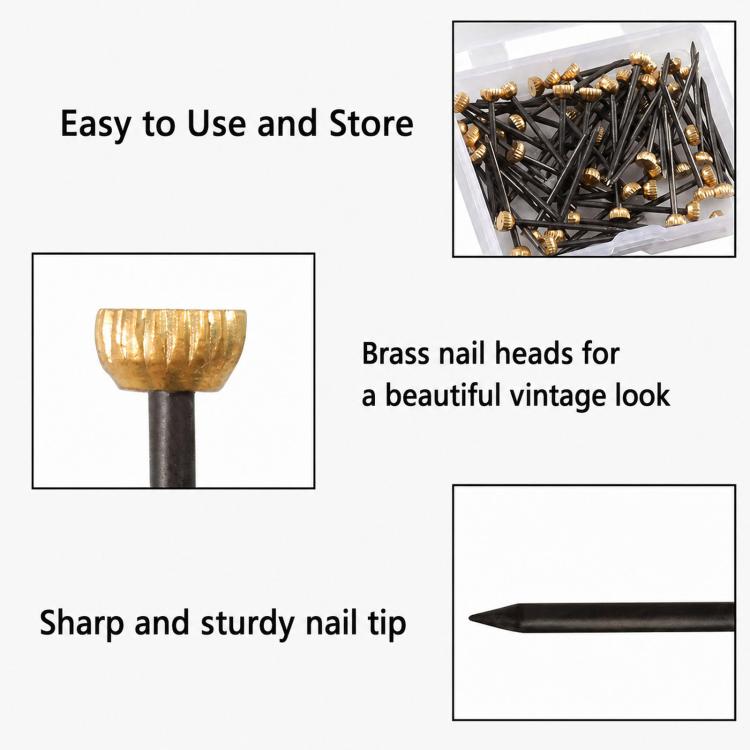 50 PCS/Box Brass Head Picture Hanging Nails Wall Pins Hardware Kit, 50 PCS/Box