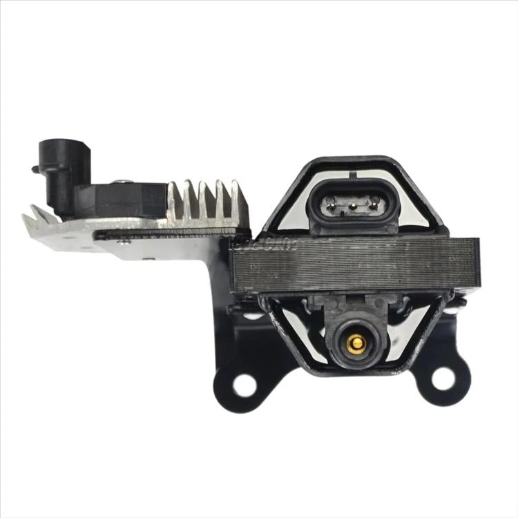 Marine ignition coil with connector plug and mounting bracket, black housing
