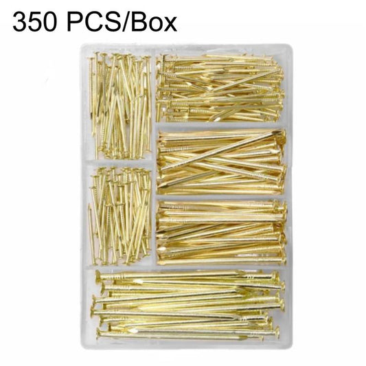 Gold picture hanging nails assortment kit, 350-count box with mixed nail sizes