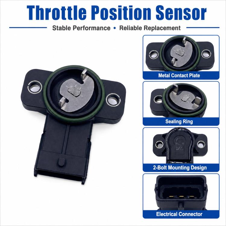 Throttle position sensor with black body, green sealing ring, and metal contact plate