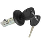 Ignition lock cylinder with keys, black knob and metal cylinder with key inserted