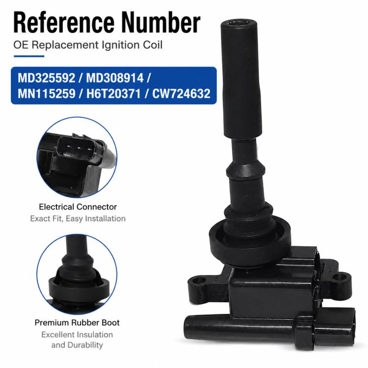 Black ignition coil with rubber boot and electrical connector