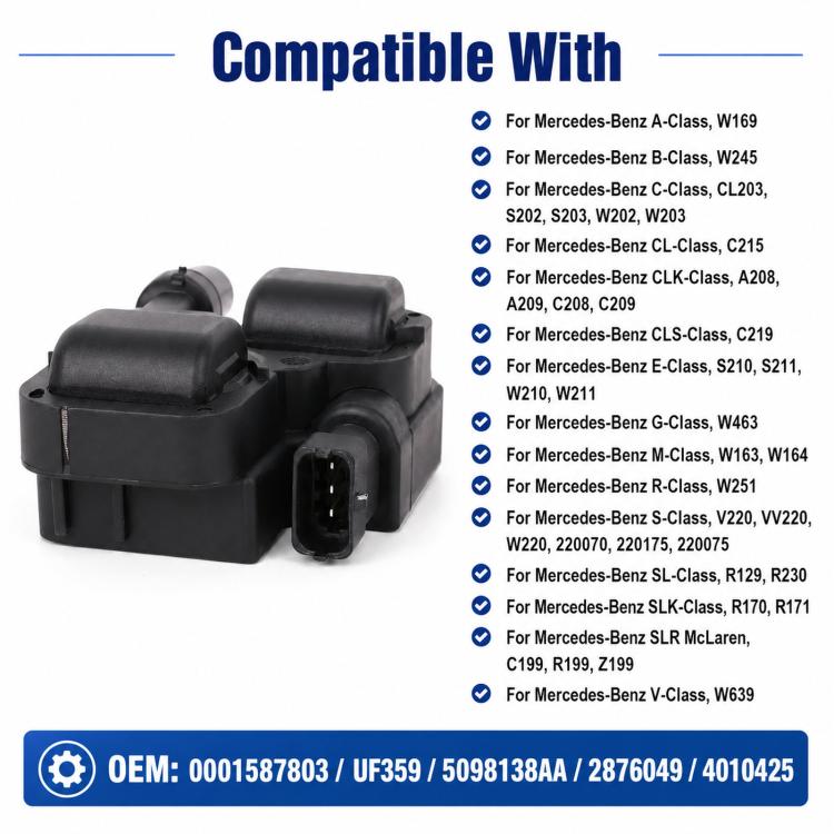 Black ignition coil module compatible vehicle ignition part with front multi-pin socket