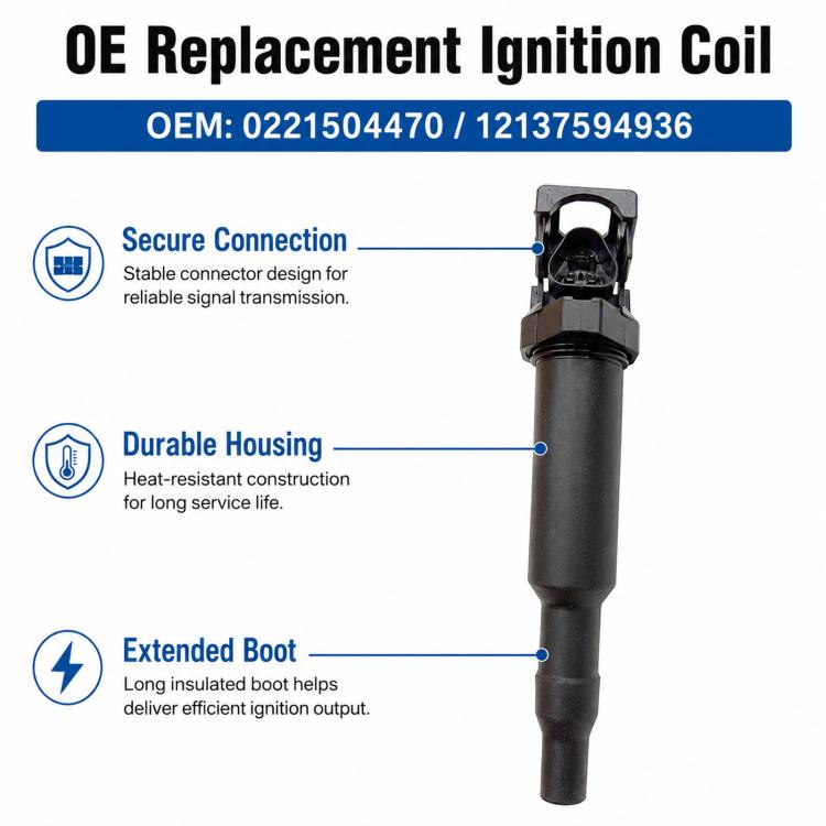 Replacement ignition coil with black housing and connector top