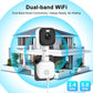 Dual-band WiFi window camera with 2.4 GHz and 5.0 GHz connectivity graphic