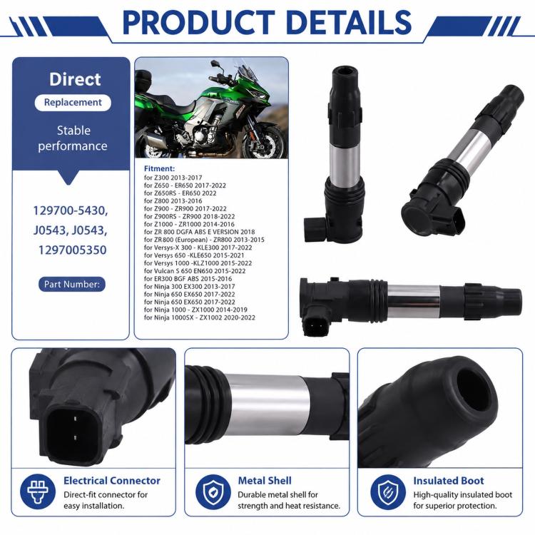 Ignition coil product details: black insulated boot, silver metal shell, connector end