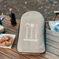 Camping utensil set storage bag, beige exterior with white utensil icon print
