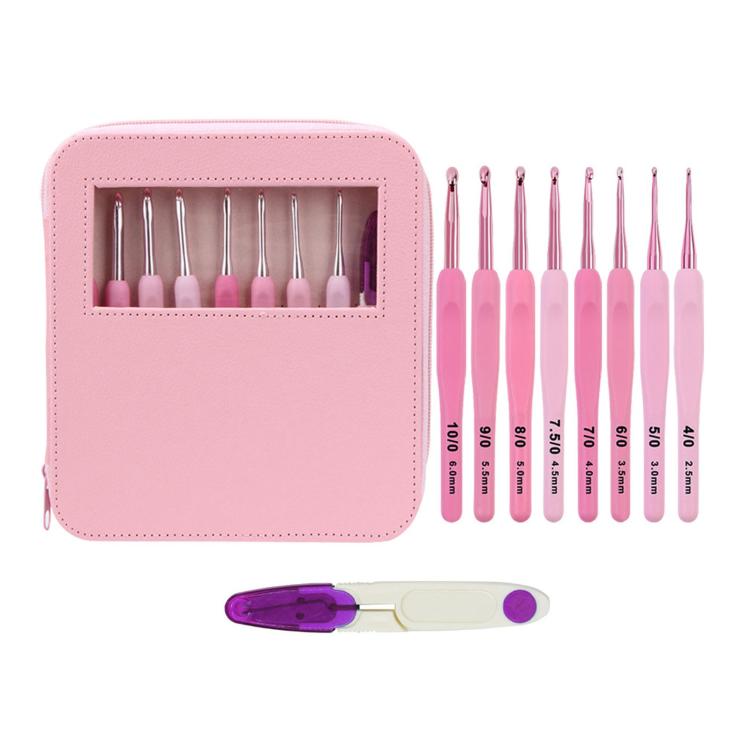 Plastic Soft-Handle Aluminum Crochet Hook Set Yarn DIY Knitting Tools, 10 PCS/Pack, 34 PCS/Pack