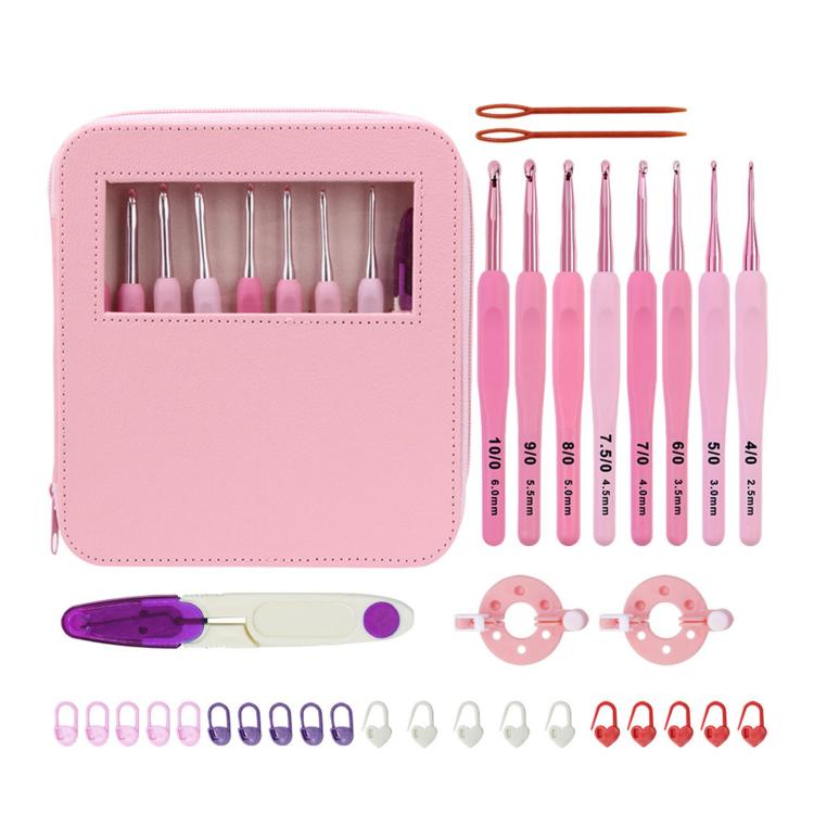 Plastic Soft-Handle Aluminum Crochet Hook Set Yarn DIY Knitting Tools, 10 PCS/Pack, 34 PCS/Pack