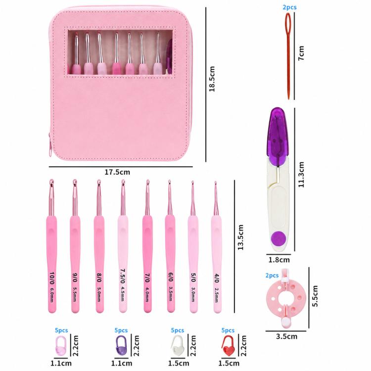 Plastic Soft-Handle Aluminum Crochet Hook Set Yarn DIY Knitting Tools, 10 PCS/Pack, 34 PCS/Pack