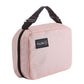 Pink hanging toiletry bag with top zip and carry handle