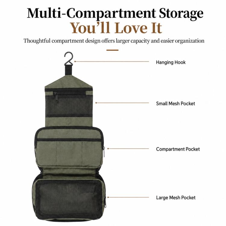 Multi-pocket hanging toiletry bag with mesh and compartment pockets
