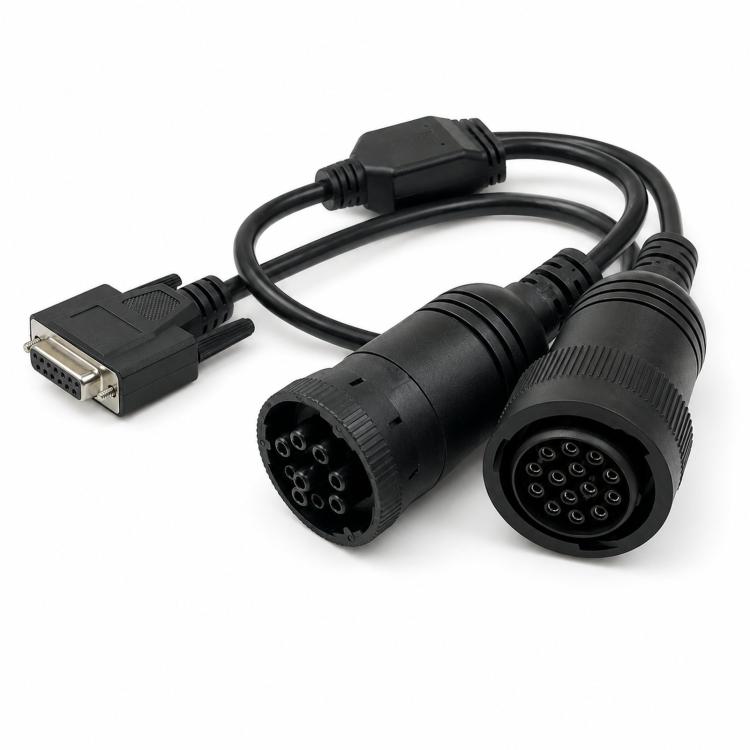 Diesel diagnostic adapter cable with DB connector and dual circular interfaces