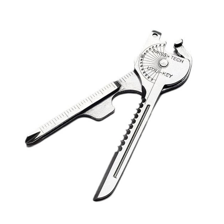 Key-shaped 8-in-1 EDC multitool keychain with ruler, screwdriver, and bottle opener